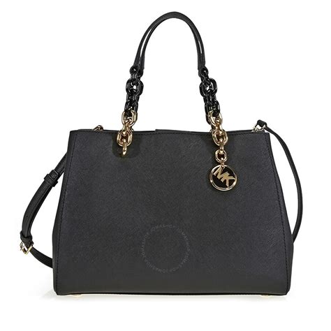 michael kors cynthia medium leather satchel handbag black|Cynthia Medium Saffiano Leather Satchel .